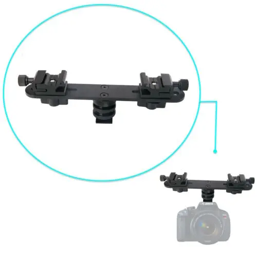 

Extension Bar Dual Mount 2 Shoe Flash Bracket Canon Nikon Universal DSLR Camera