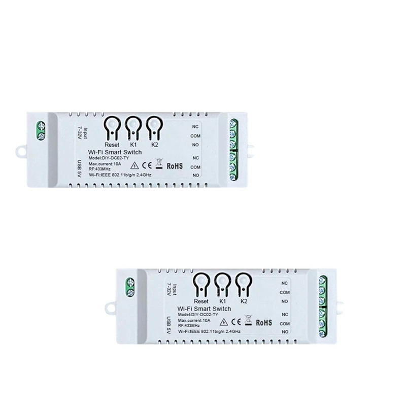 2-канальный переключатель Wi-Fi Tuya 85-265 в 5 В 2 4G Wifi Smartlife домашний модуль