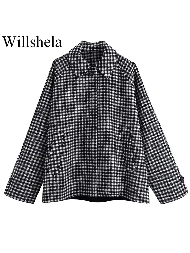 

Willshela Women Fashion Blend Buttoned Cape Lapel Collar Long Sleeves Front Pockets Vintage Chic Lady Winter Coat Woman