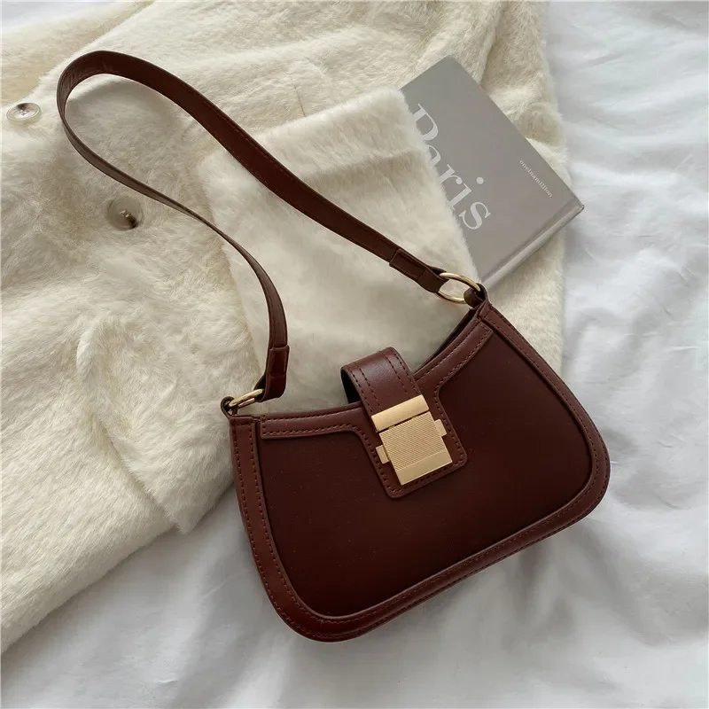 

Vintage Trendy Ladies Underarm Shoulder Bag Solid Color Lacquer PU Leather Handbag Women Fashion Brand Simple Female Chain Purse