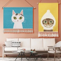 lovely cat cotton tassel tapestry modern simple hand painted illustration nordic bedroom bedside cotton linen wall hanging cloth