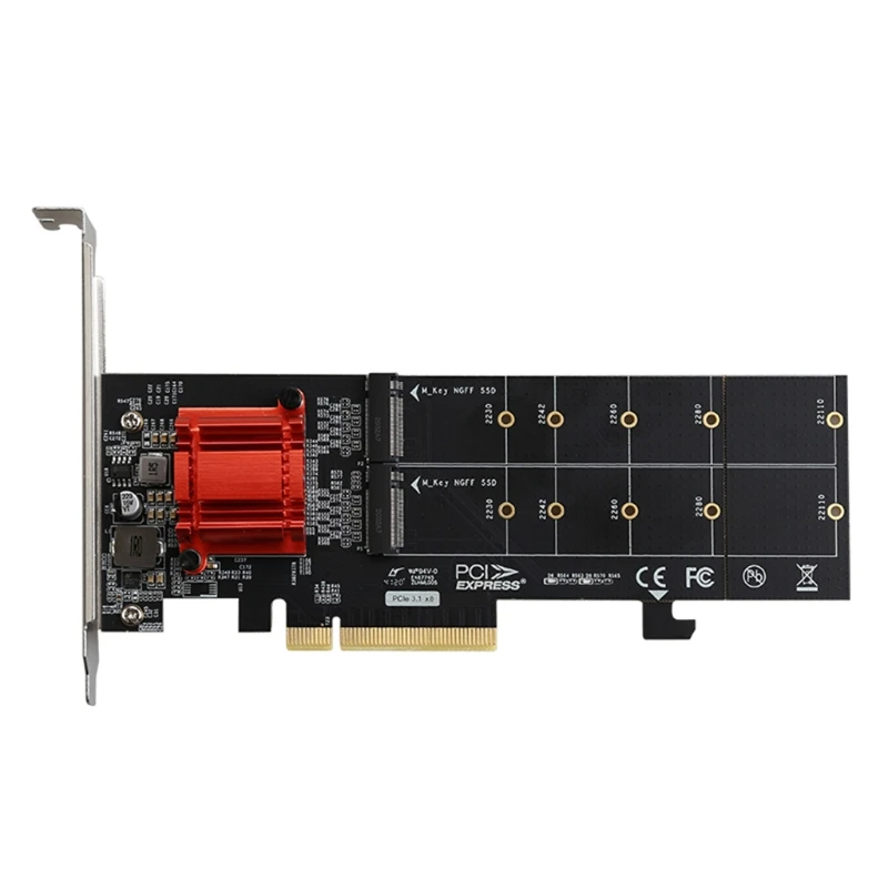 PCIe 3.1 x8 ASM1812 to 2 port for .2 SSD Adapter Expansion Card Dual M-key to Pci-e Converter for NVME 2230-22110 SSD