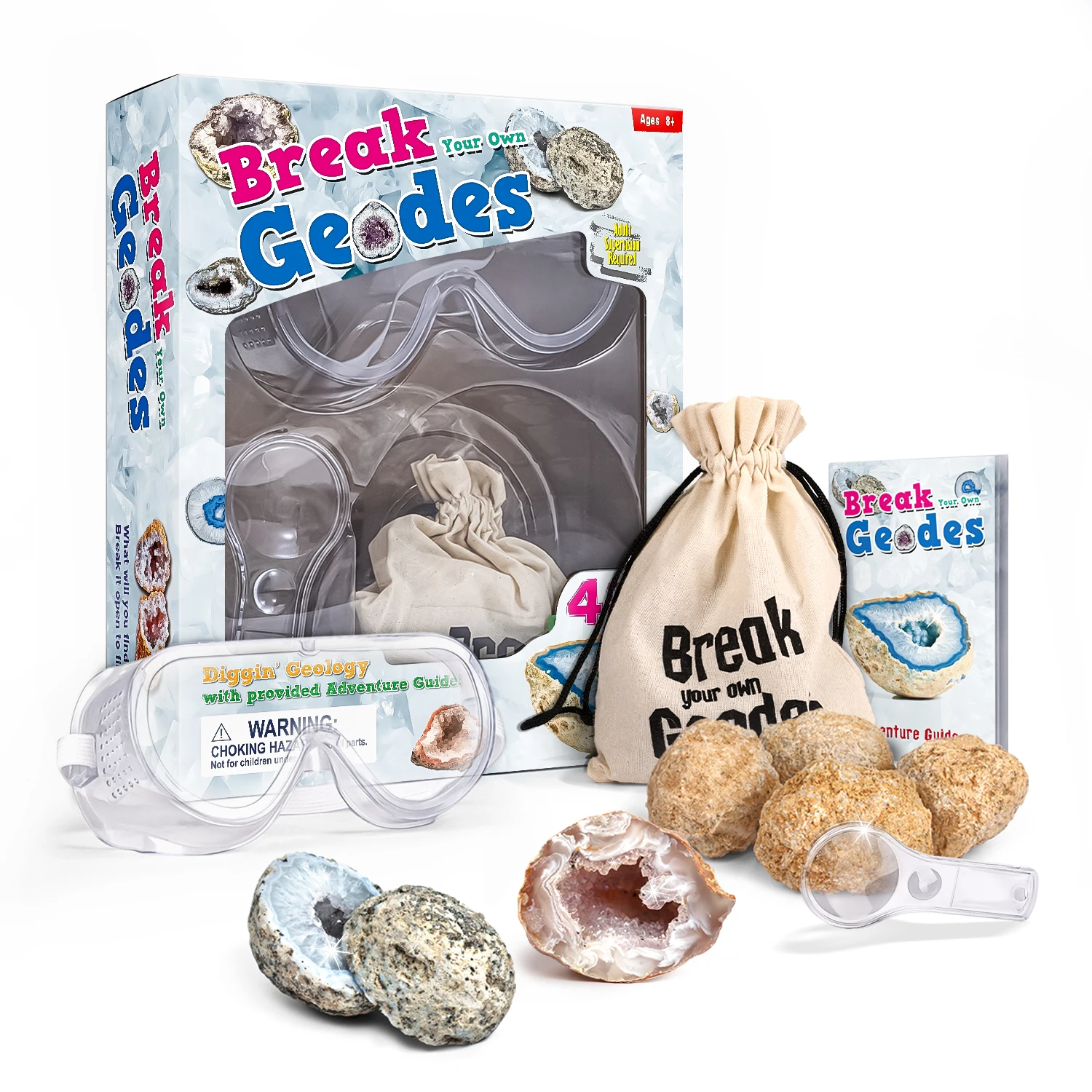 

Break Open 4 Премиум Geodes Откройте Кристальные сокровища, скрытые внутри камни, набор для детей, геологические стебли, игрушки для мальчиков и дев...