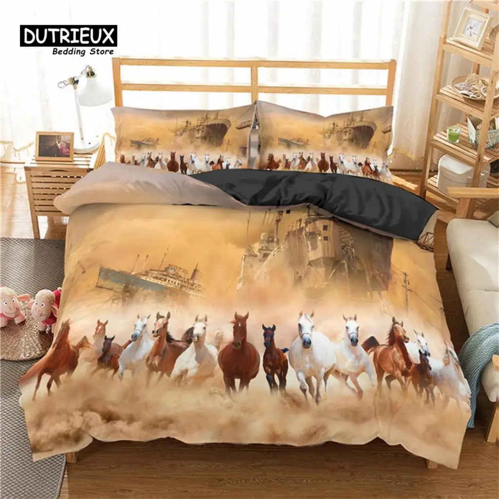 

Wild Horses Duvet Cover Soft Animal Bedding Set Queen Size For Adult Teens Kids Decor Microfiber Western Cowboy Comforter Cover