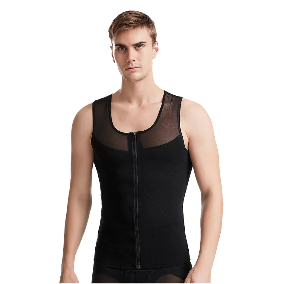 

Men's Slimming Body Shapewear Corset Vest Shirt Compression Abdomen Tummy Control Slim Waist Underwear Sports Vest with Zipper