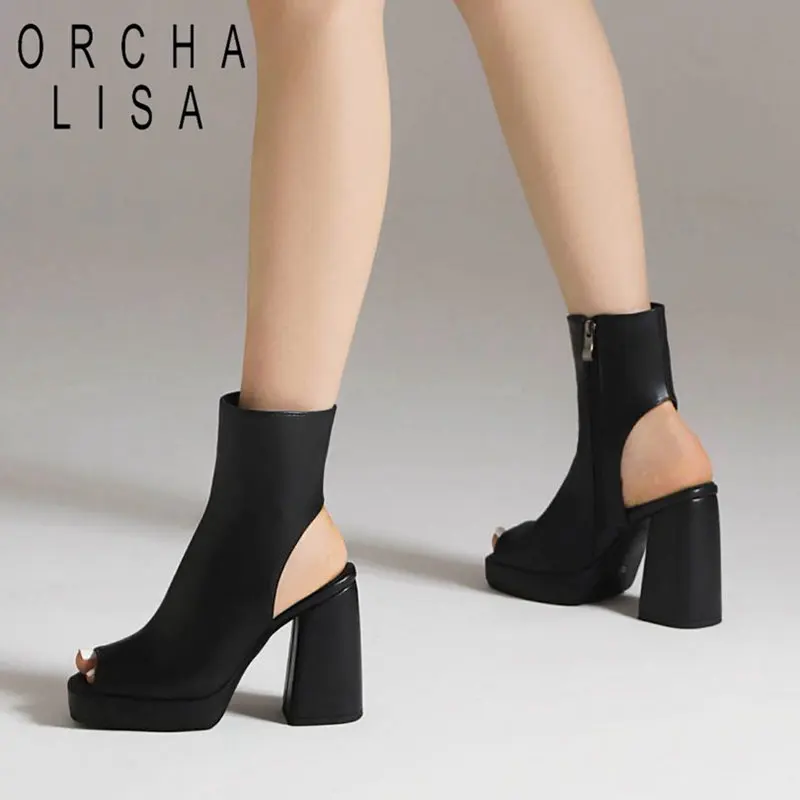 

ORCHA LISA Fashion Roman Sandals Peep Toe High Chunky Heels 9.5cm Platform 2cm Zipper Sexy Party Summer Shoes Plus Size 45 46 47