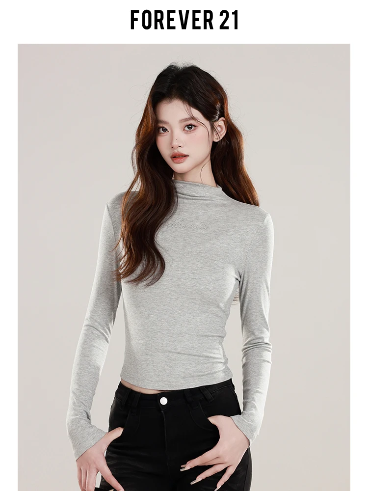 Forever2 Шикарная повседневная серая рубашка с высоким воротником и длинными