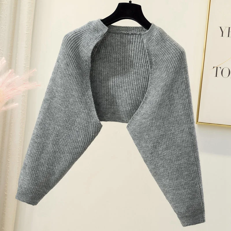 

Лидер продаж, свитера, кардиганы, женский короткий топ с длинным рукавом «летучая мышь», свободная вязаная куртка, шаль, женская вязаная оде...