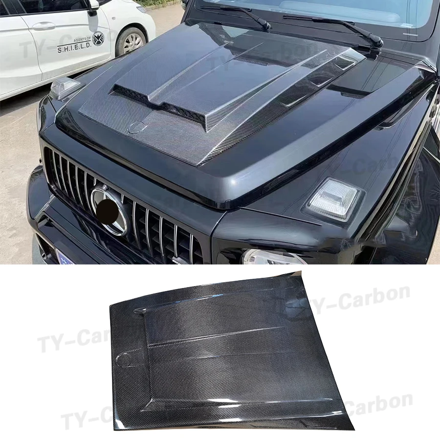 Фото Для Mercedes-Benz G class W463A W464 G500 G55 G63 G350 Настоящее углеродное волокно Высококачественная передняя крышка вентиляционного капота двигателя FRP 2019-2023 №1