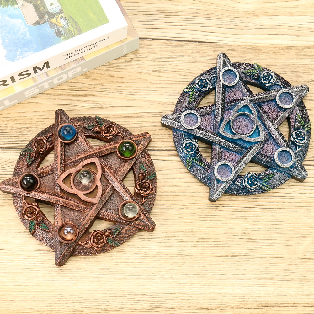 

Pentagram Star Rose Flower Chakra Retro Crystal Ball Gemstone Display Stand Magic Circle Earth Goddess Witchcraft Altar Decor