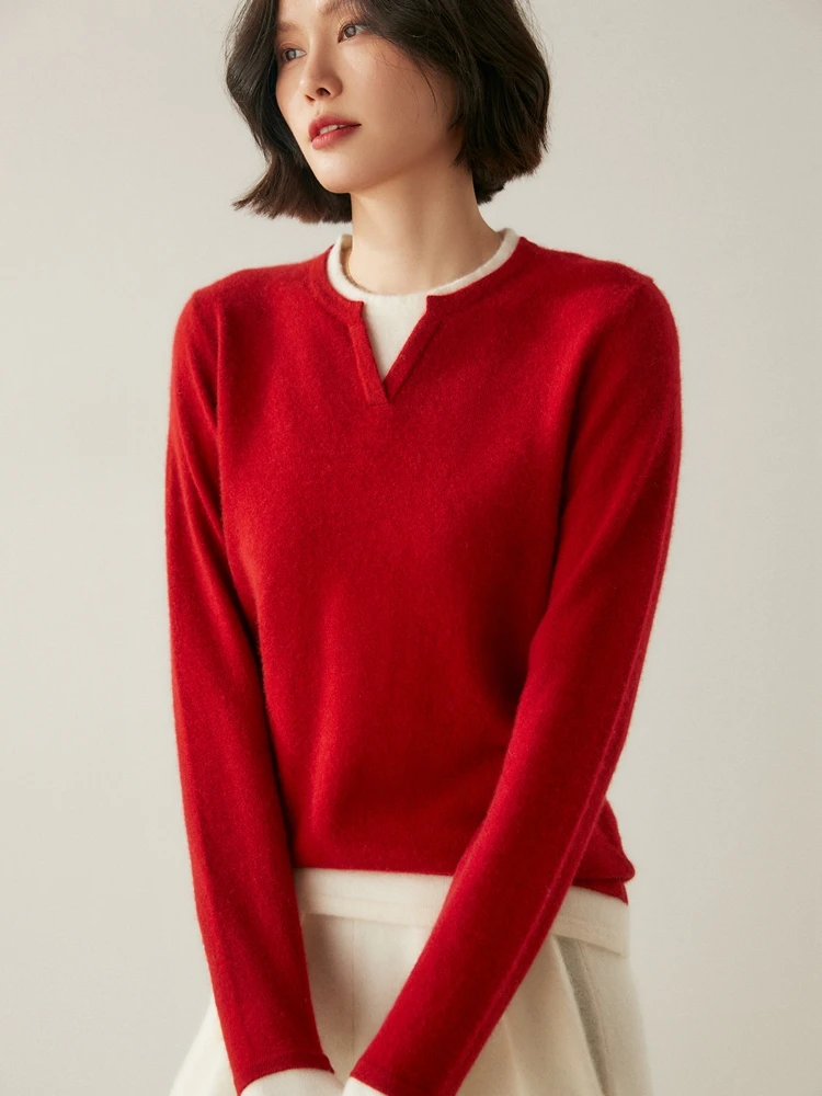Новинка 100% Женский кашемировый свитер осенне-зимний пуловер с имитацией двух