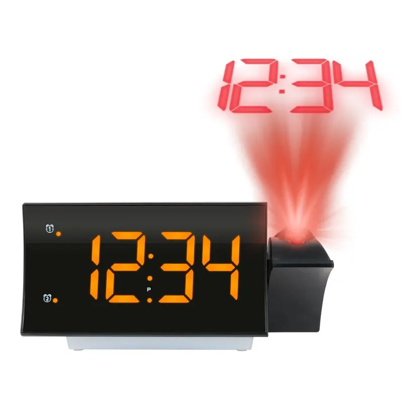 

7.75“ x 3.74“ Black Digital Curved Projection Alarm Clock Radio with Nightlight, 817-83957-Int