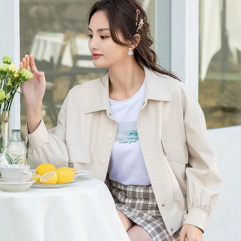 Leather coat, women's short, loose, Korean fashion, spring  autumn 2022, leather jacket, casual women's wear