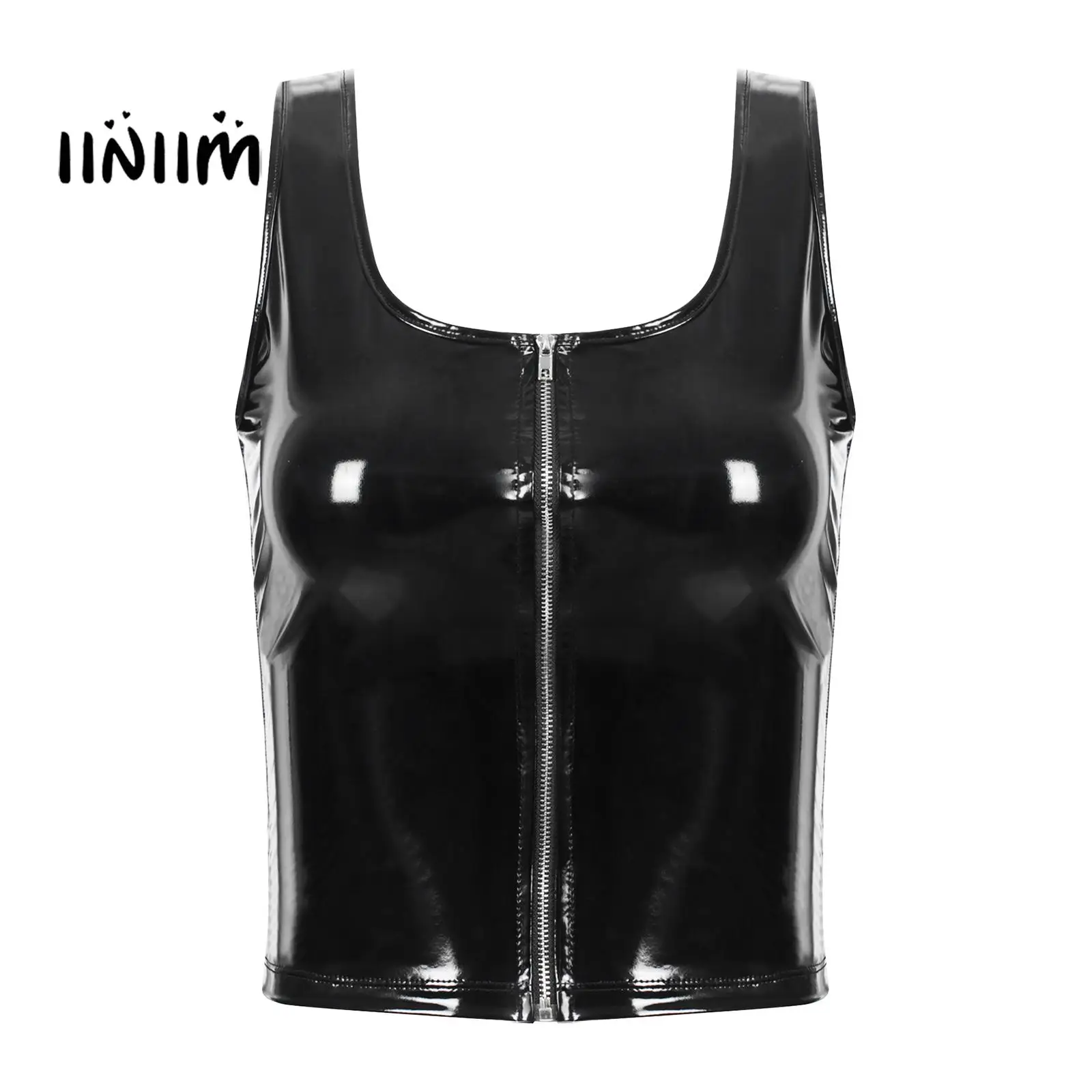 

Майка женская из лакированной кожи, на молнии, без рукавов