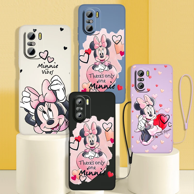 

Pink Minnie Mouse Disney Phone Case For Redmi K50 K40 Gaming K30 K30S 10 10C 10X 9A 9 9T 9C 9AT 8 8A 5G Liquid Rope Cover