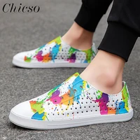 new graffiti sneakers women men 2022 summer hollow out ladies breathable sandals 36 45 large sized running sport couple flats