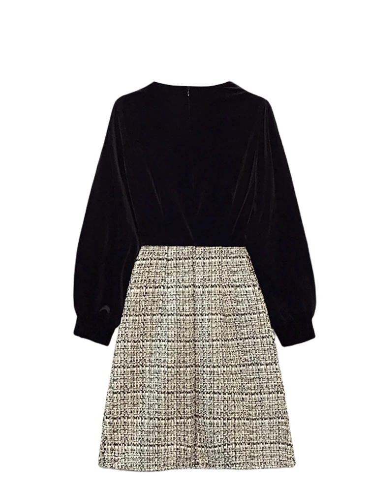 Cara Plus size Graceful Velvet Dress Women Autumn and Winter 2024 New Sle Fat Sister Western Age-Reducing A- line Skirt