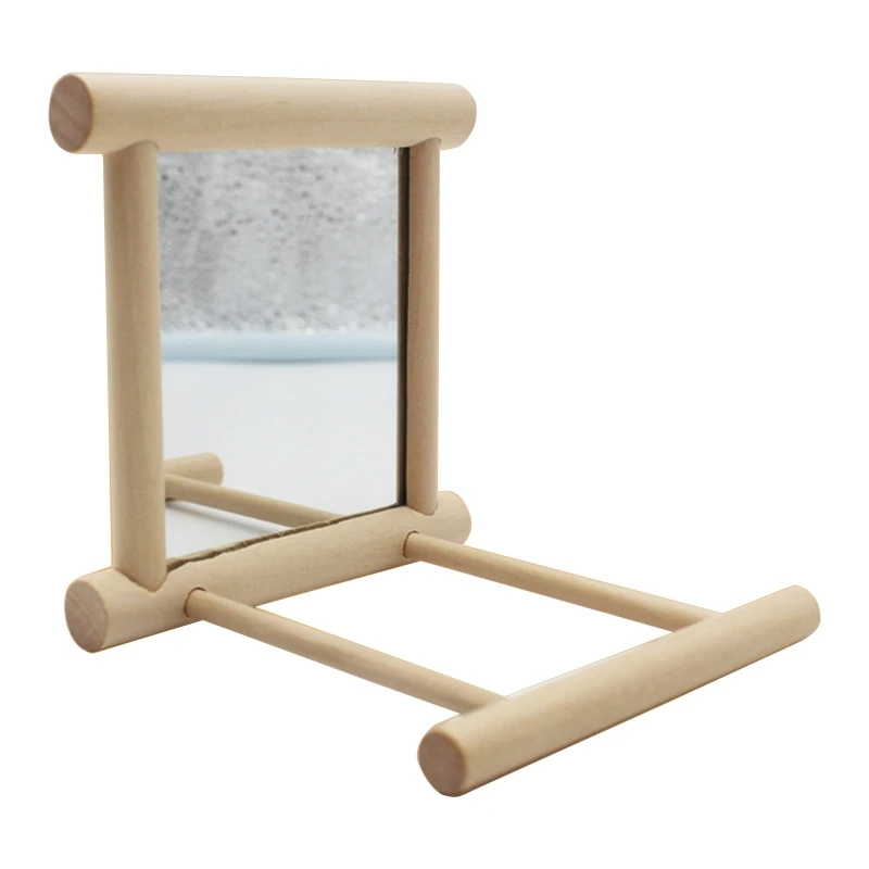 

Parrot Perch Mirror Wooden Stand Birdcage Stands with Mirror for Finch Canary