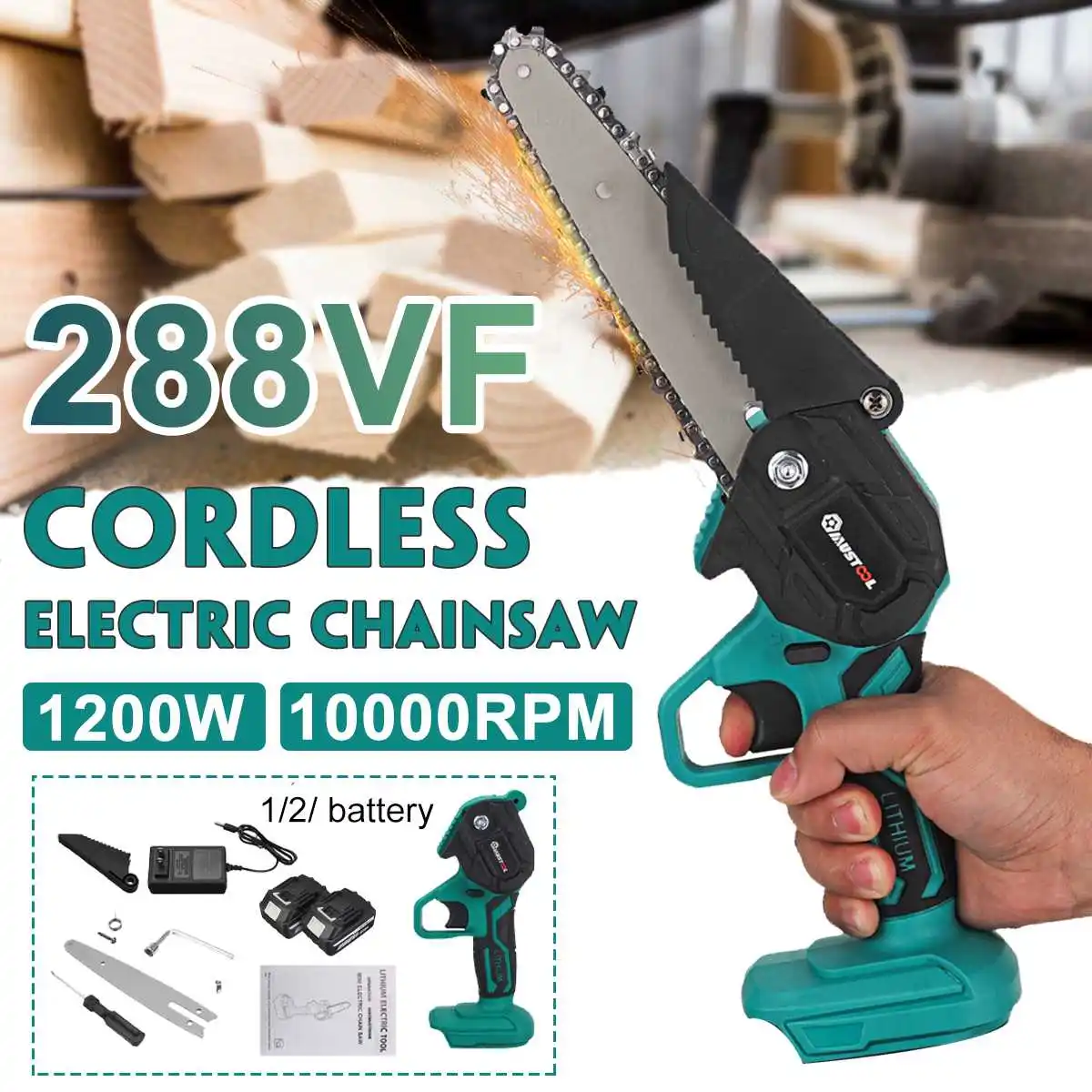 

1200W 288V 6 Inch Mini Electric Chain Saw Mini Handheld Pruning Chainsaw Portable Woodworking Electric Saw Cutting Power Tools