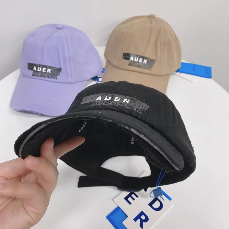 

ADER Letters Tape Logo Baseball Caps Unisex Sun Protection Adjustable Hat Ader Error Raw Edge Cap