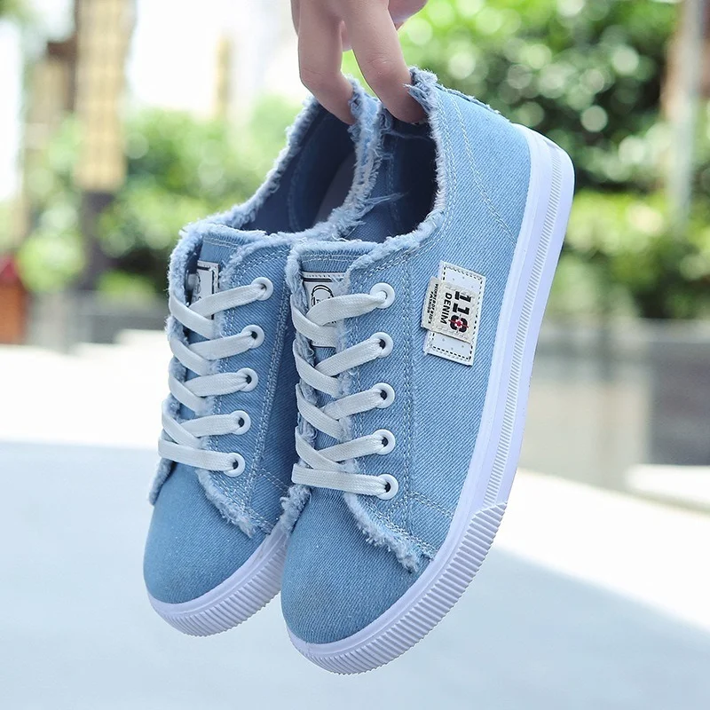 

Women's Canvas Shoes Casual Lace-Up Denim Shoe Summer Tennis For Girl Flat Vulcanized Shoes White Women's Sneakers 2022