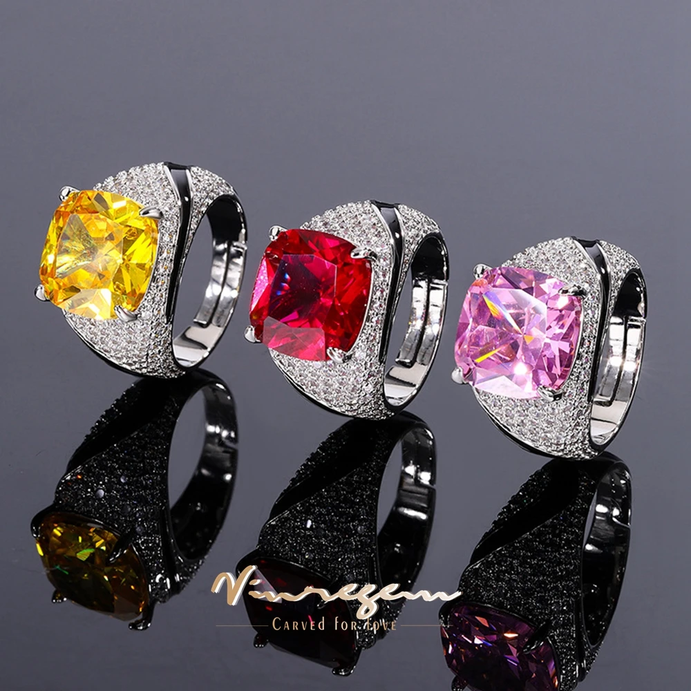 

Vinregem 12 MM Lab Created Ruby Sapphire Citrine Gemstone Vintage Adjustable Ring for Women Jewelry Gifts Anniversary Wholesale
