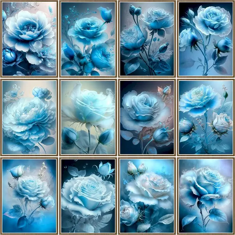 

DIY Oil Painting By Numbers Blue Rose Kits Ideas Gift Handpainted Art Wall Bedroom Living Room Home Decor Kids Room Decoration