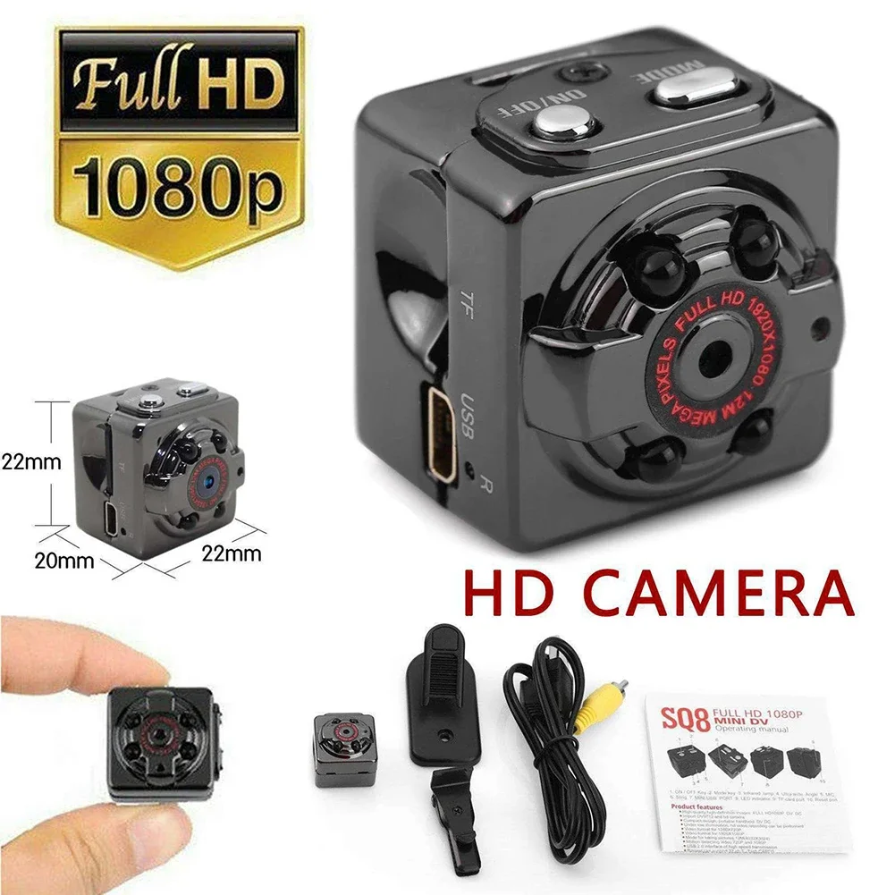 

SQ8 мини-камера HD видео 360 градусов 1080p DV DVR видеокамера микро камера обнаружения движения с инфракрасным ночным видением круглый/квадратный