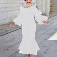 2022 new spring lantern sleeve plus size fashion net stitching dress skirt elegant dresses for women patchwork gauze office lady