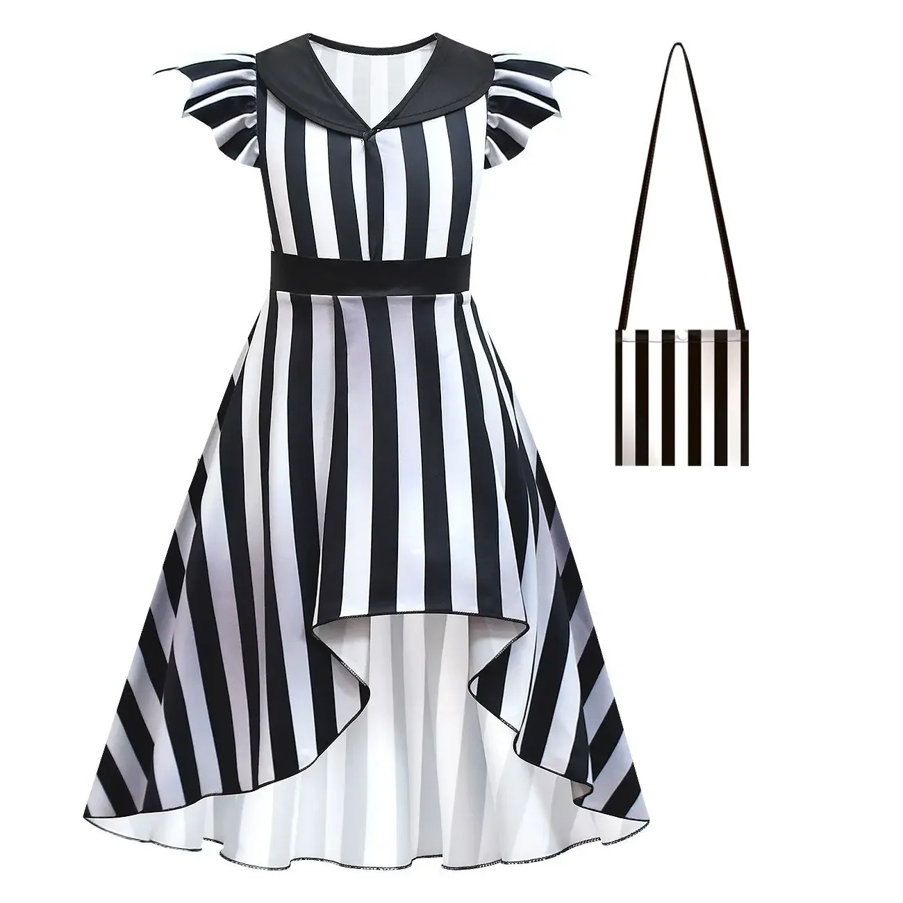 Детское платье в черно-белую полоску с принтом ужасного монаха для девочек сумка