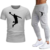 2022 spring summer hot sale mens tracksuit round neck t shirts and jogger pants high quality pure cotton tops casual sports set