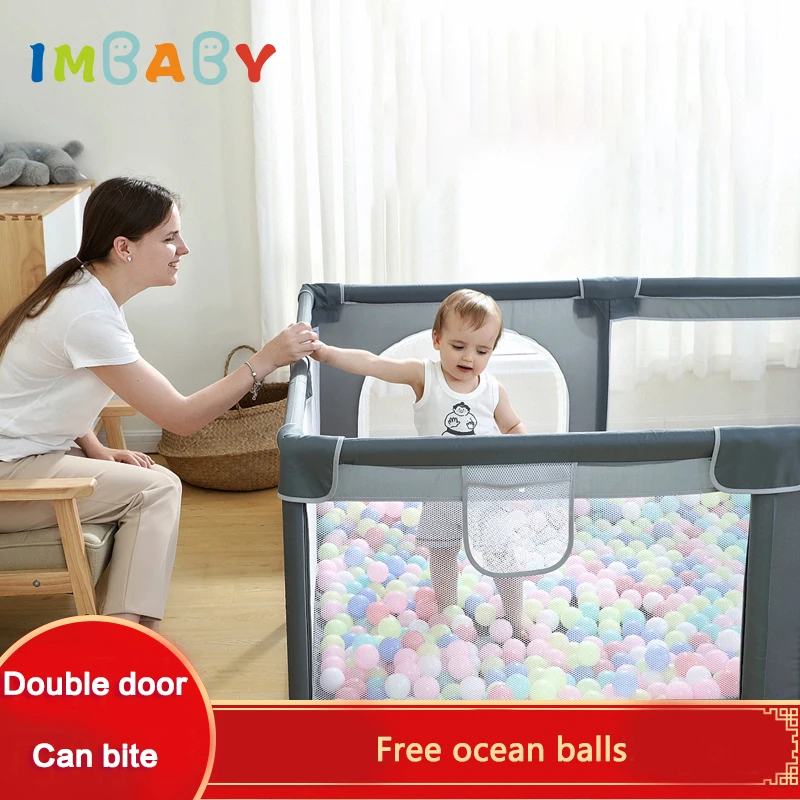 IMBABY Baby Playpens with Free Ocean Balls Playpen for Children Large Double Door Baby Playground Fence Safety Baby Balls Pool