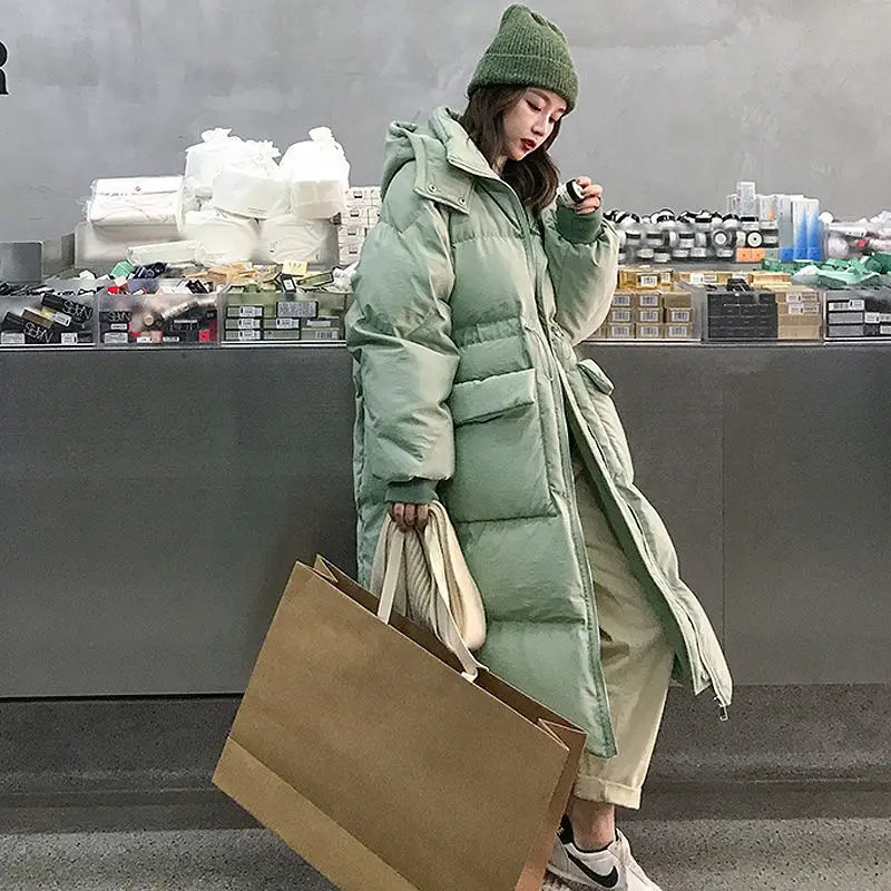 Long Down Cotton-padded Jacket Women 2023 New Korean Bread Coat Fashion Loose Thickened Cotton Coat Black Clothing Winter Purple