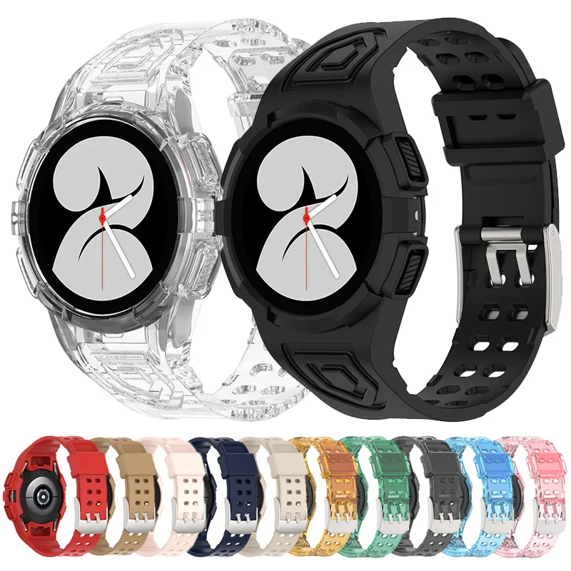 

Silicone Band for Samsung Galaxy Watch 4 44mm 40mm Women Men TPU Rugged Strap Protective Case for Watch 4 Classic 46mm Bracelet