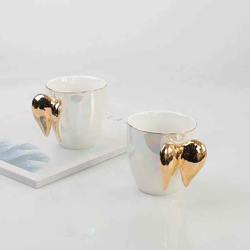 Позолоченная кофейная чашка с крыльями ангела белая керамическая для офиса дома