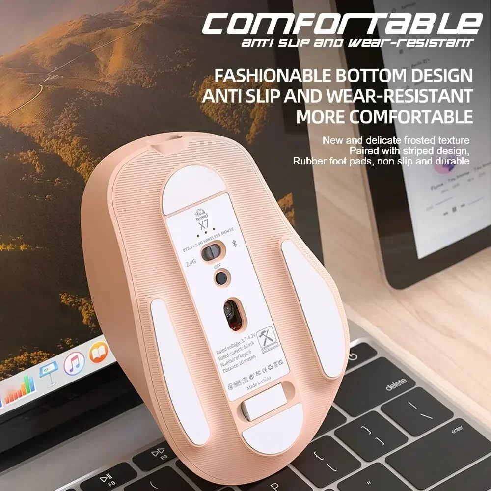 Беспроводная мышь X7 розового цвета Bluetooth двухрежимная бесшумная конструкция