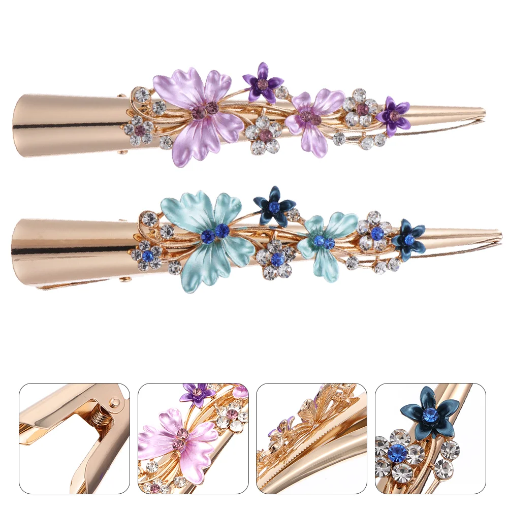 

2 Pcs Spring Clip Women Headdress Floral Hairpin Duck Clips Crocodile Skin Delicate Accessory Fashion Miss Snap Barrettes