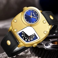 sports two time zone watch men casual quartz watches creative leather strap square clock mans luminous pointer relogio masculino