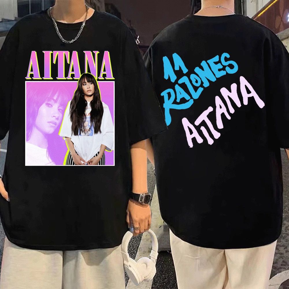 

Spain Singer Aitana Ocana T Shirt Fashion Hip Hop Music Album 11 Razones Print Short Sleeve Tees Oversized T-shirts Streetwear