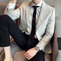 2022 autumn twill two buttons mens blazers business casual suit jacket wedding groom dress coat streetwear social costume homme