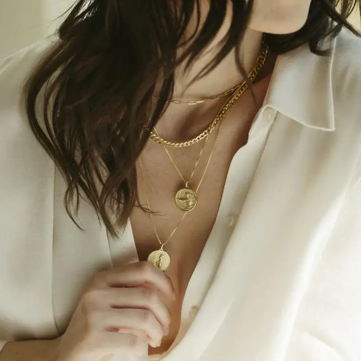

Round Athena Pendant Necklace For Women Stainless Steel Box Chain Necklace Vintage Greek Goddess Symbol Aesthetic Jewerly collar