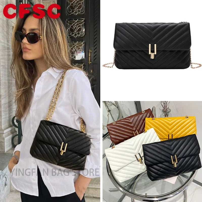 

Модная женская сумка через плечо, подходящая ко всему сумка для покупок из искусственной кожи на цепочке, новинка 2023, трендовые сумки с вышивкой и пряжкой, Прямая поставка