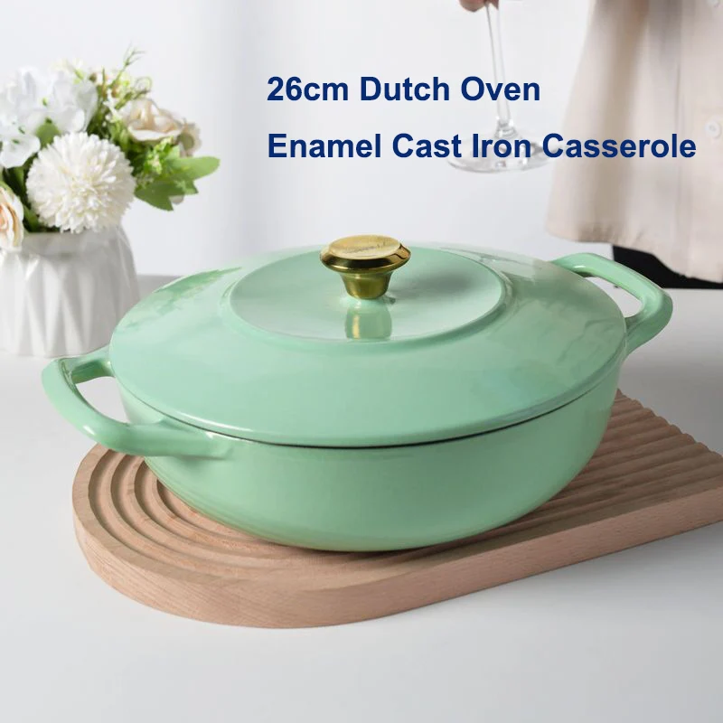 

Новая зеленая эмалированная чугунная суповая кастрюля 26 см с крышкой, аксессуары для кухни, инструменты для приготовления пищи