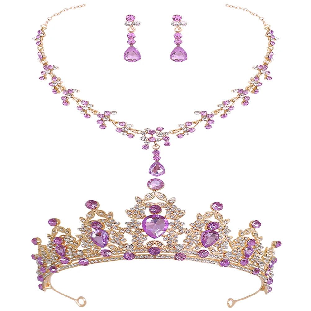

Jewelry Wedding Bridal Set Earrings Necklace Tiara Women Bride Costume Rhinestone Gothic Tiaras Crystal Brides Red Green Purple