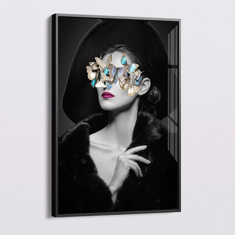 

Butterfly Woman Lady Black & White Abstract Art Figure Painting Modern Canvas Prints and Posters for Living Room Wall Home Decor