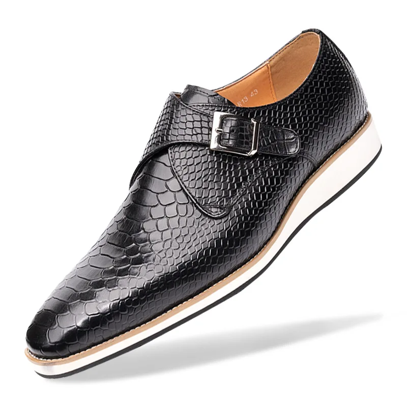 

Men Sneakers Monk Shoes Crocodile Print Side Buckle Cow Leather Flat Dress Male For Driving Casual Bussiness Mocassins