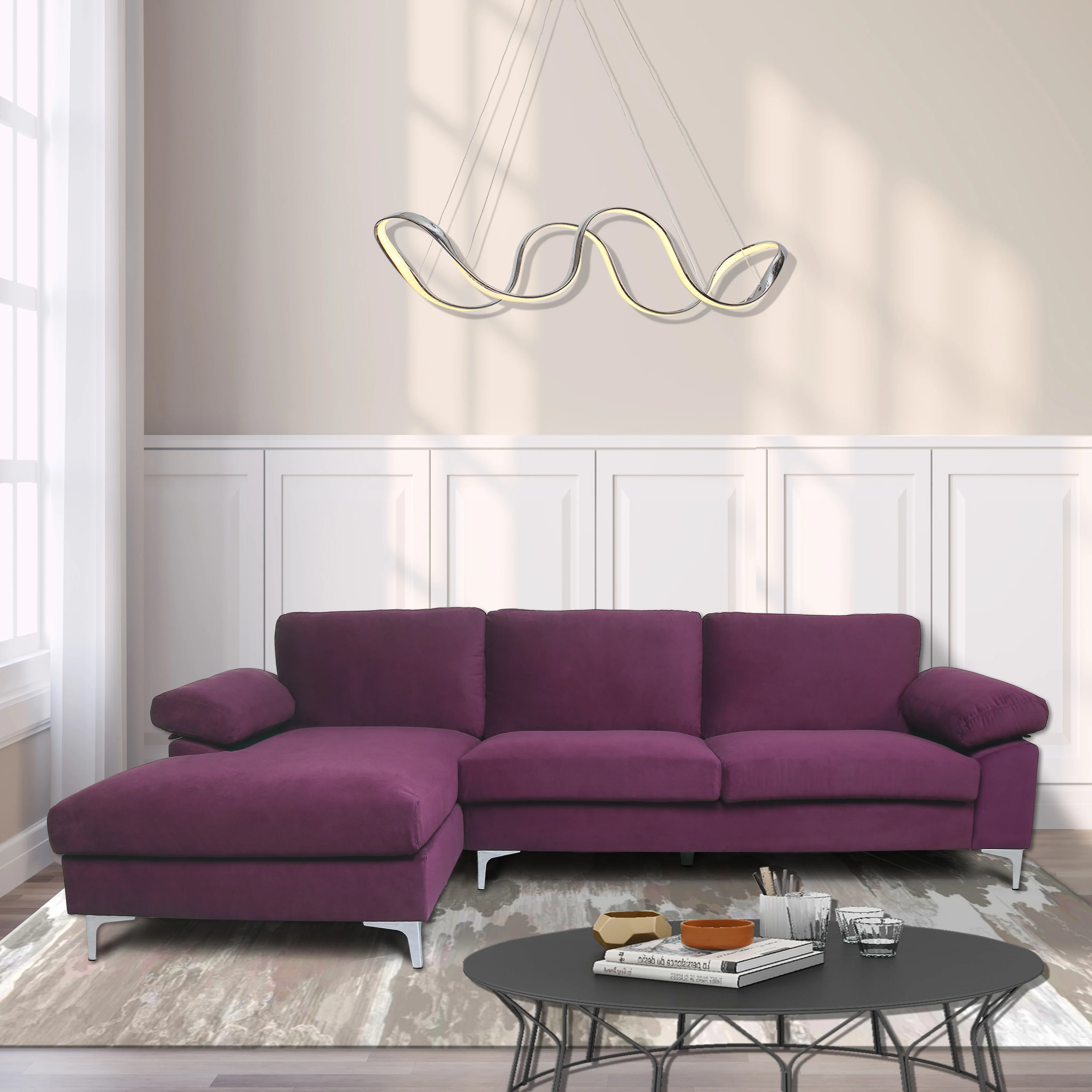 

SECTIONAL SOFA PURPLE VELVET LEFT HAND FACING(same as W223S00036 )