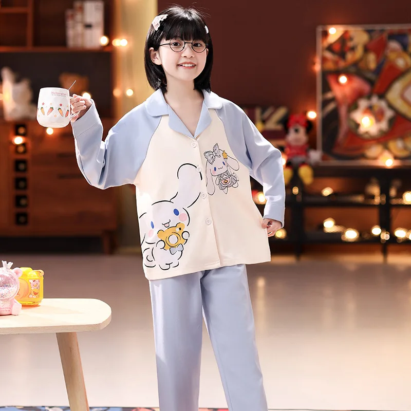 

Kawaii Sanrio Children's Pajamas Hello Kittys Accessories Cute Cartoon Anime Autumn Long Sleeve Homewear Sets Toys for Girl Gift