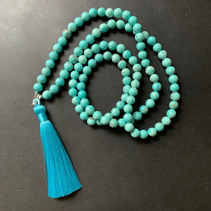 6 8 мм круглые синие бирюзовые камни молитвенные бусины мала ожерелье из 108