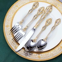 5 piece set of 304 stainless steel knife fork and spoon retro gold plated cutlery set steak knife and fork gold silverware set